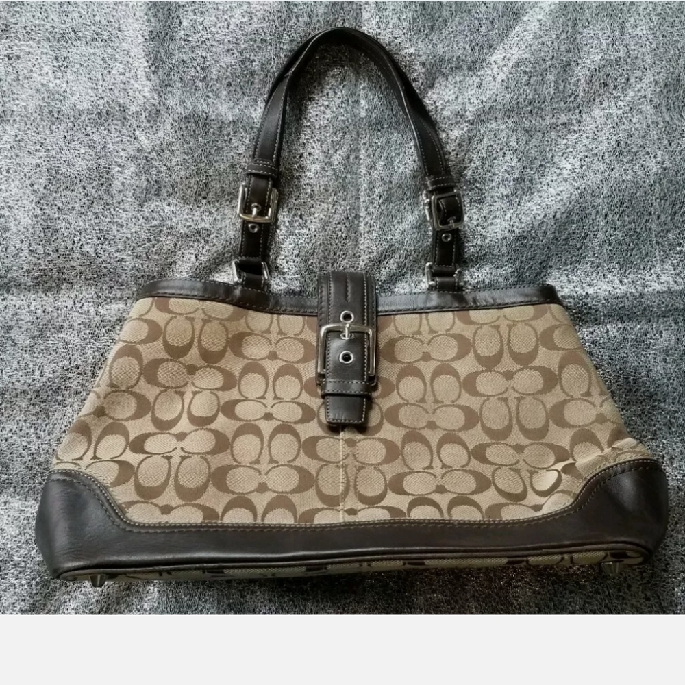Coach Large Beige & Brown Bucket Bag Purse